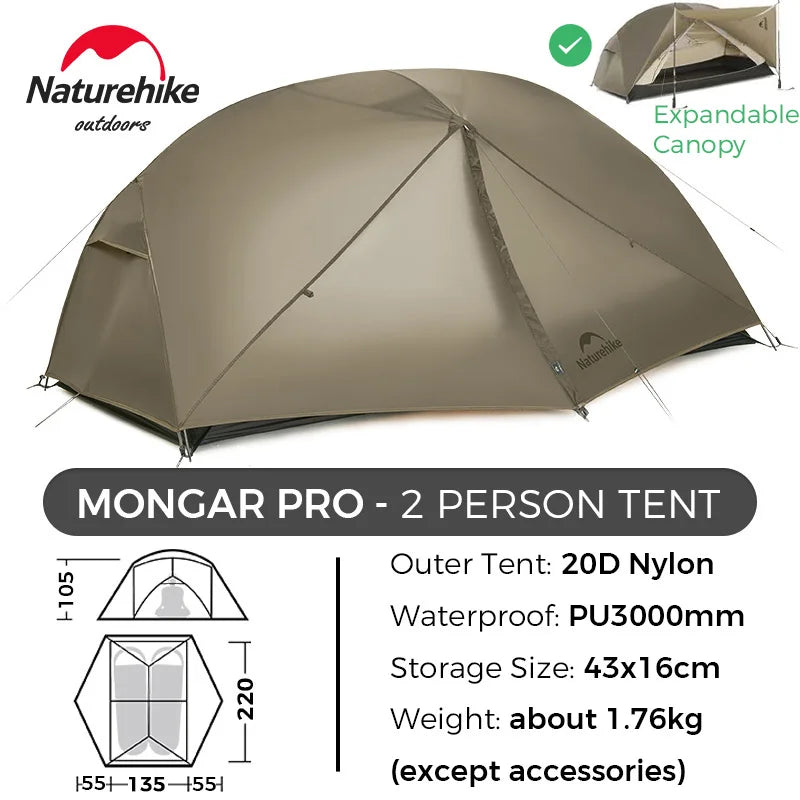 Naturehike Tent Mongar BASE/PRO/UL 1 2 3 Person Tent Ultralight Outdoor Camping Tent Waterproof Hiking Backpacking Tent Awning