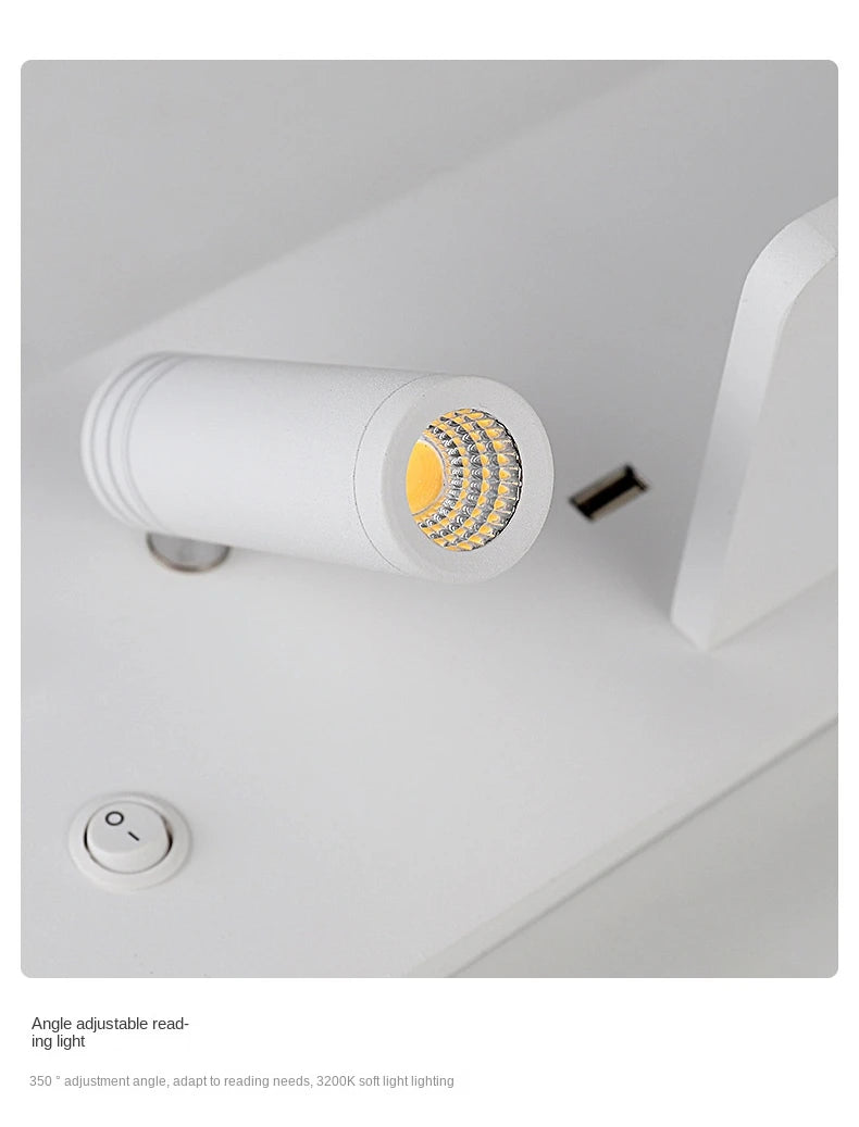 Multi functional wall lamp with switch, USB interface, LED mobile phone wireless charger, reading wall lamp, bedroom night light