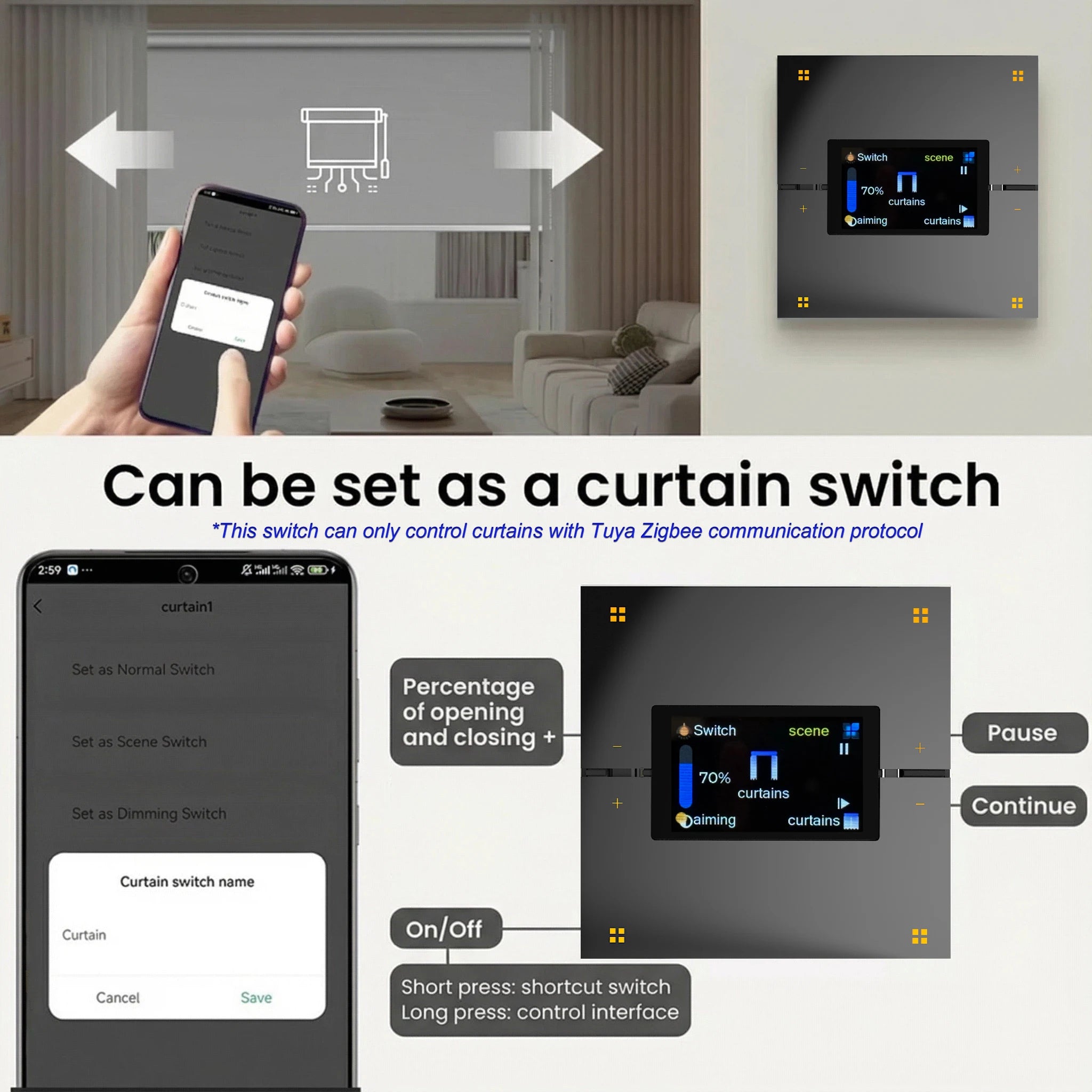 M9 Pro 8-Button UK Tuya Smart Wall Light Switch Aluminum Touch Display IPS Dimmer Scenes Zigbee for Hotel Home Voice App Control