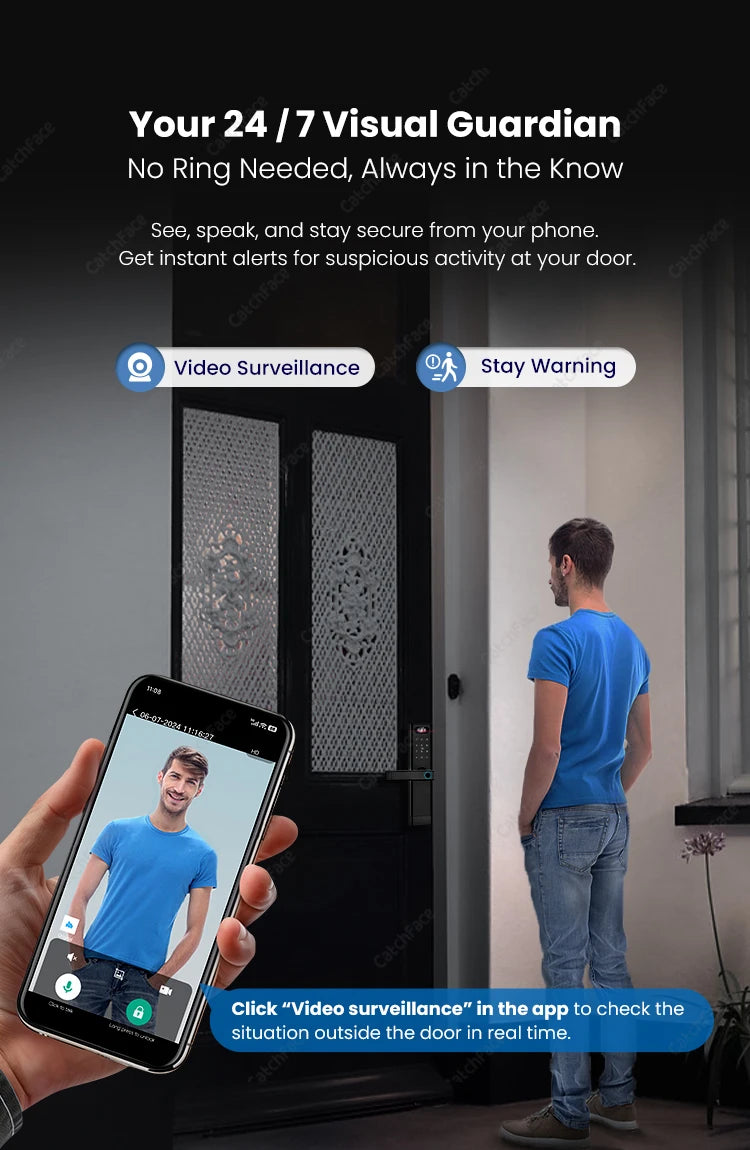 Facial Recognition Video call Automatic Door Lock TUYA Front Door Fingerprint Smart Lock Digit Camera Visible Inner Screen