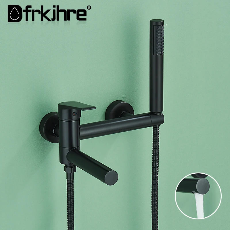 Bathroom Bathtub Faucet Wall Mounted Brushed Gold Rotatable Bathtub Shower Set Bidet Bathtub Mixer Tap With Hand Shower