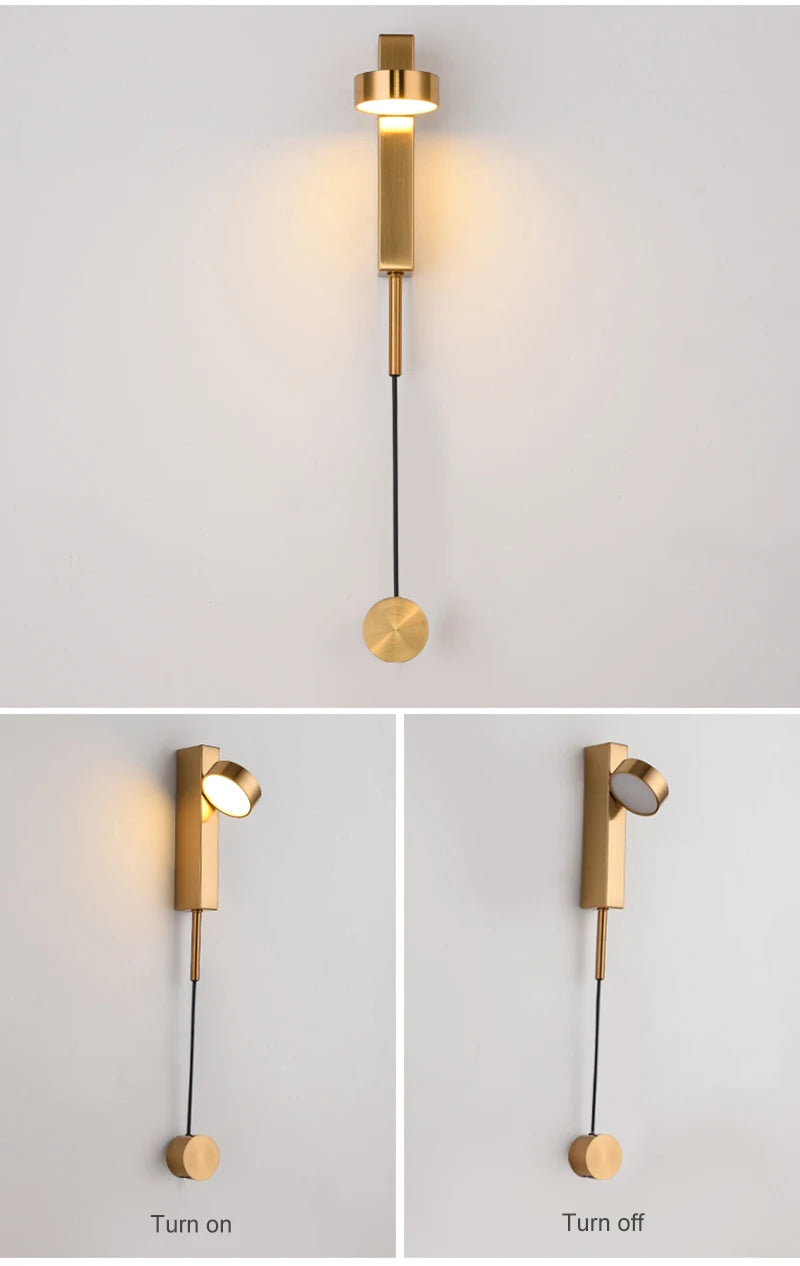 Modern Wall Lamps 360° Rotation Dimming Switch Wall Lights for Bedroom Study Room Decor Living Room Gold Black 12W