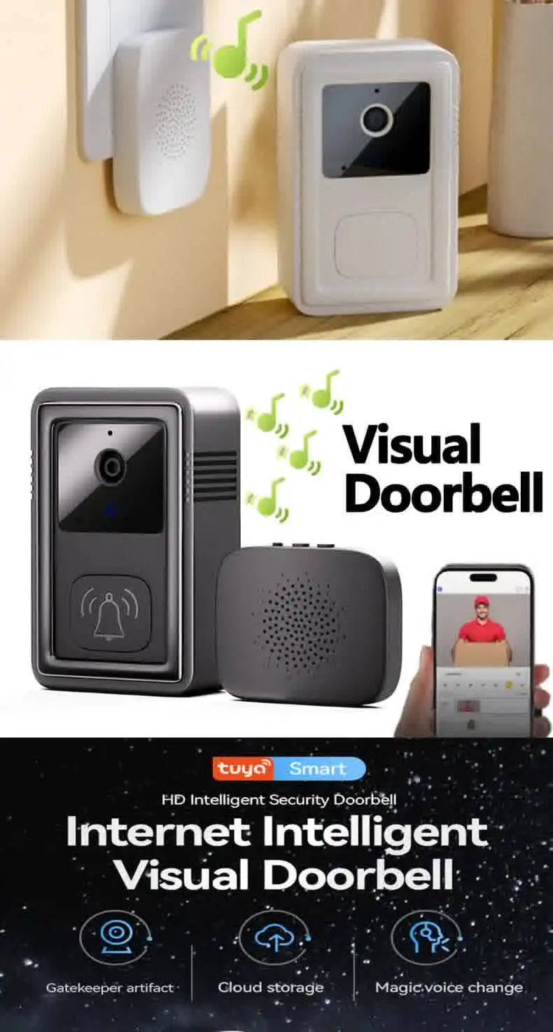 Smart Doorbell Camera Visual Security Doorbell Audio Video Intercom With Camera Wireless Self-Adhesive Night Vision App Control