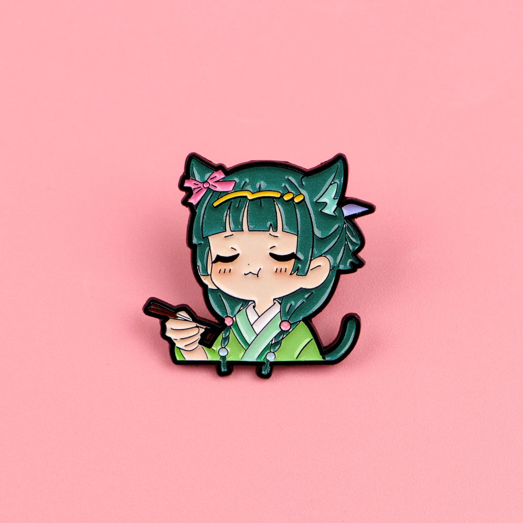 2pcs/set Cute Green Hair Girl Enamel Pins Metal Brooch Backpack Hat Bag Collar Lapel Badges Fashion Jewelry Collection Gifts