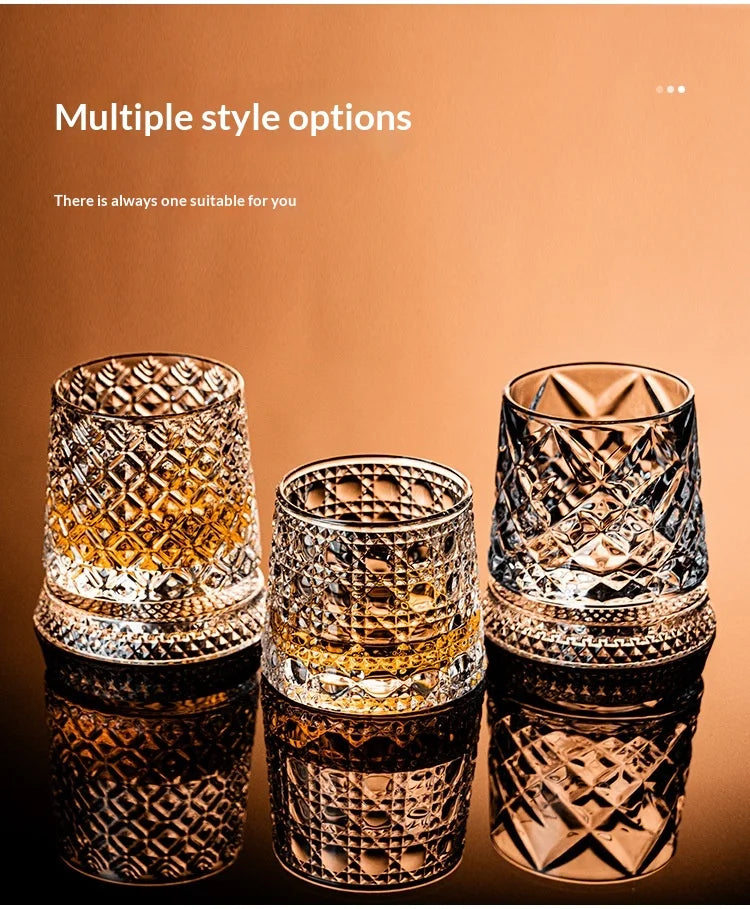 Tumbler Whiskey Glass with Base Crystal Whiskey Glasses Rotating Spinning Wine Brandy Glass Cup Drinkware for Bar Home