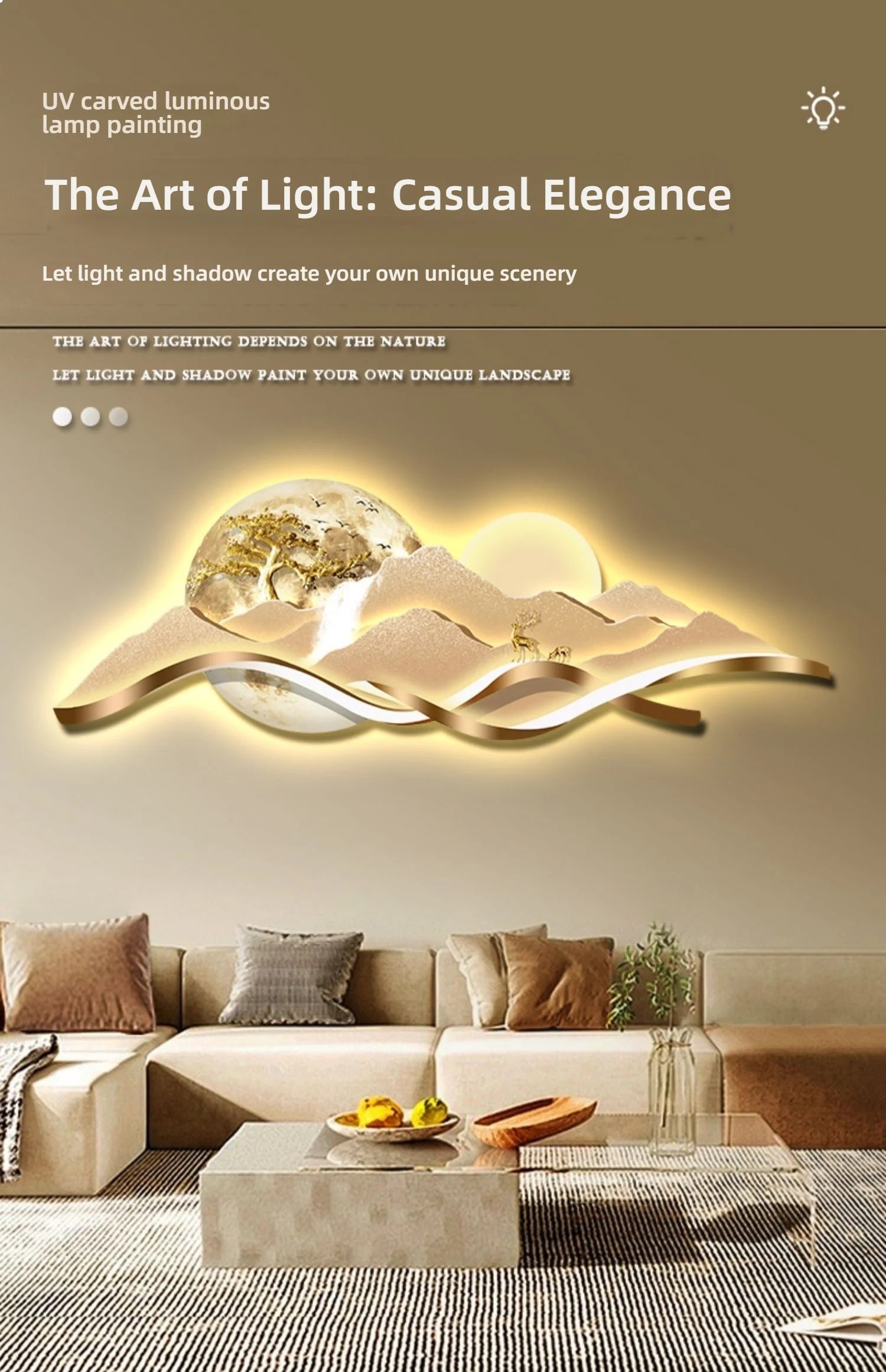Modern LED Light Luxury Living Room High-grade Atmosphere Landscape Wall Lamp Painting Sofa Background Wall Lamp Painting