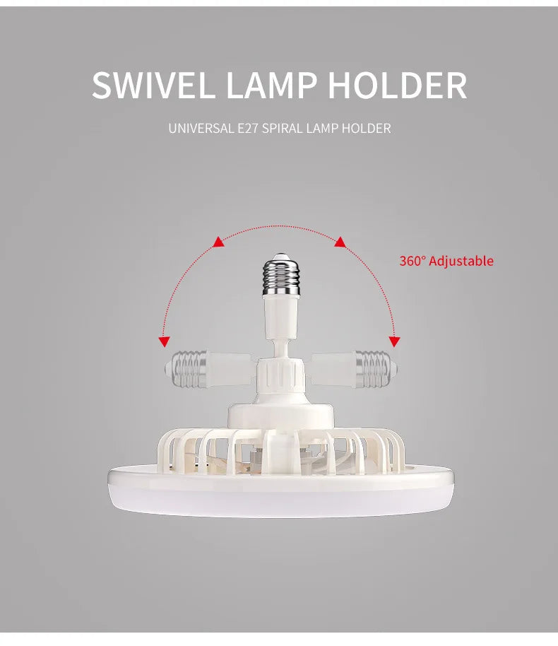 E27 30w LED Ceiling Fan with Light Remote Control Dimmable Ceiling Bulb with Cooling Fan 3 Modes Indoor Bedroom Chandelier