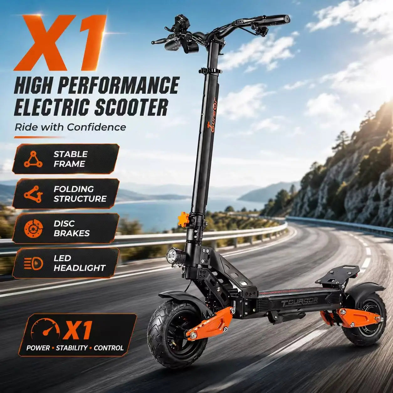 Heavy Duty X1 Electric Scooter 1000W Brushless Motor 100KG Max Load 35KM Range Dual Shock Absorption and Foldable Frame
