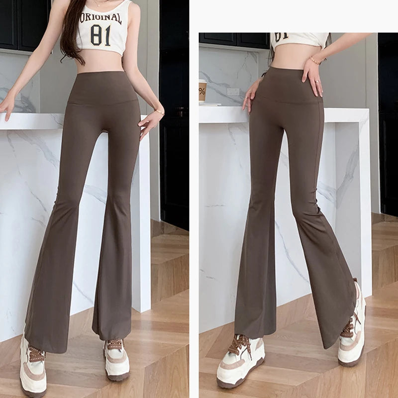 Seamless Flared Shark Pants Women Solid Color High Waist Casual Leggings Woman Spring Summer Skinny Tight Horseshoe Pants Mujer