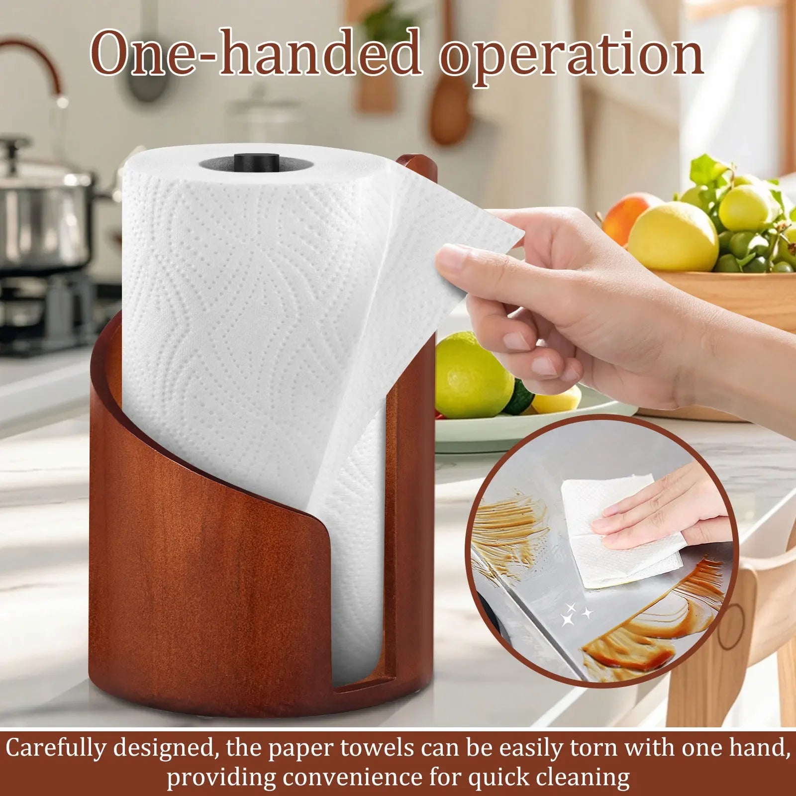 New Paper Towel Holder Wooden Kitchen Spiral Roll Paper Holder Anti-Skid Tissue Vertical Stand Countertop Bathroom Decoration