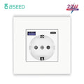 BSEED EU Wall Sockets Type-C USB Power Sockets Double Electric Sockets Triple Outlets Plastic Frame Germany Socket With Dual USB