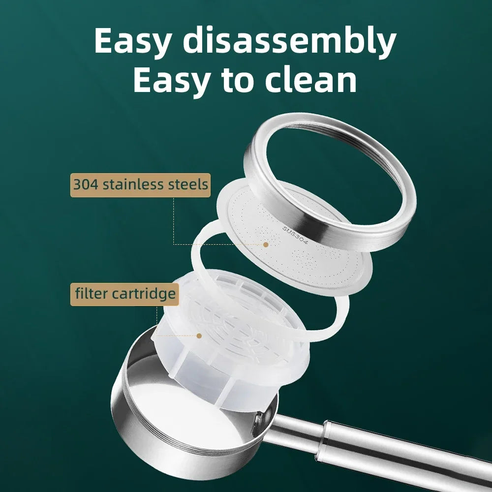 304 Stainless Steel Shower Head Pressurized High Pressure Detachable Bathroom Showerhead for Home Spa Easy Install Accessories