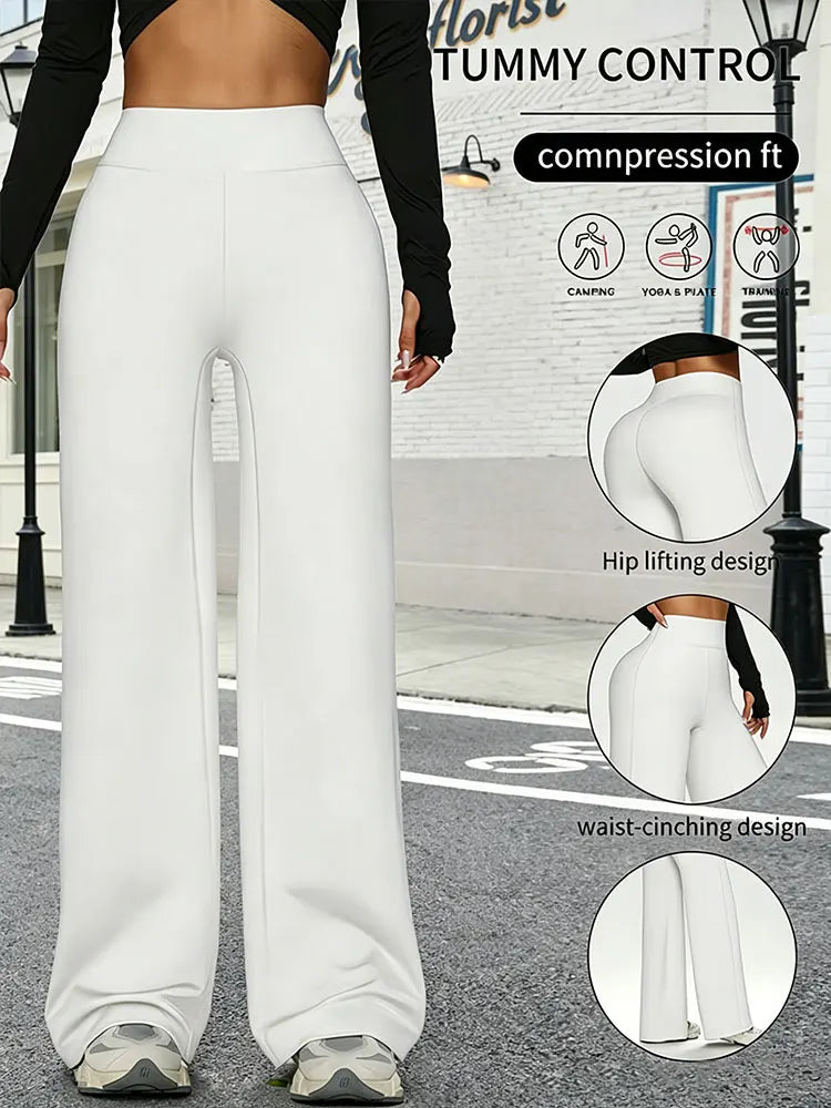 Simple Straight Leg Pants For Women Mid Waist Wide Leg Yoga Trousers Fitness Workout Nude Feeling Pilates Running Sports Bottoms
