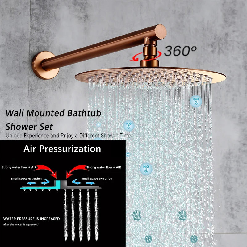 Wall Mounted Bathroom Shower Rainfall Shower Set Rose Gold Mixer Brass Faucet Hot Cold Water Mixer Tap With Head 8/10/12 Inch