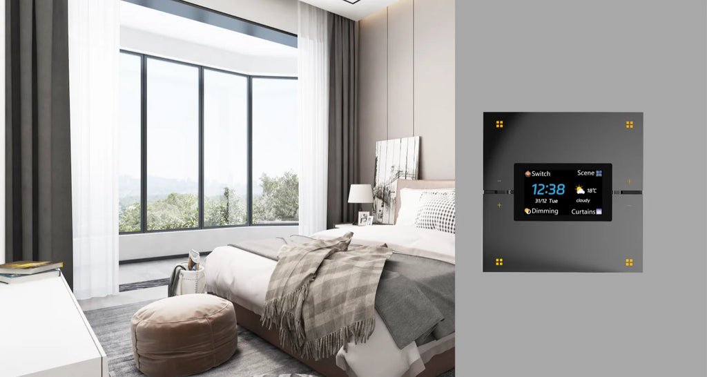M9 Pro 8-Button UK Tuya Smart Wall Light Switch Aluminum Touch Display IPS Dimmer Scenes Zigbee for Hotel Home Voice App Control
