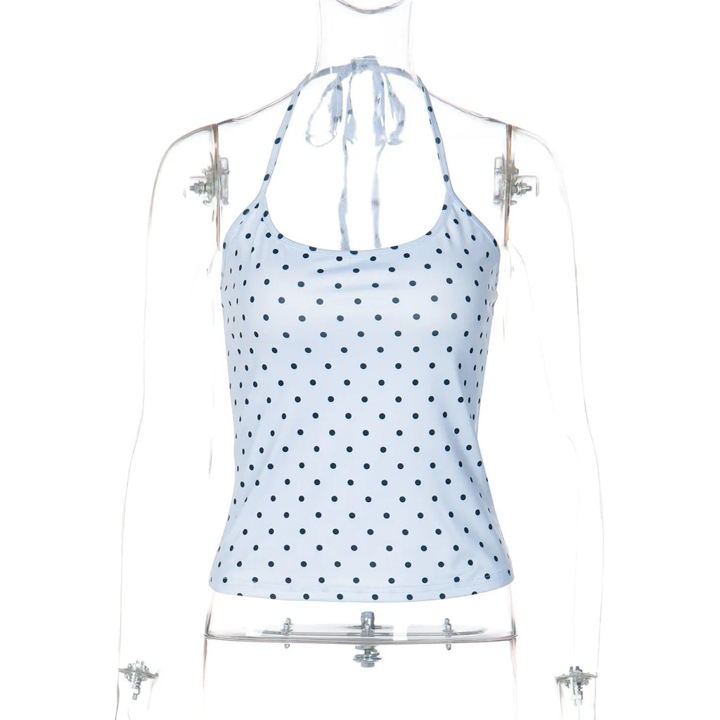 Fashion Polka Dot Halter Neck Tank Top Women Slim Fit Thin Strap Sleeveless Casual Summer Camisole