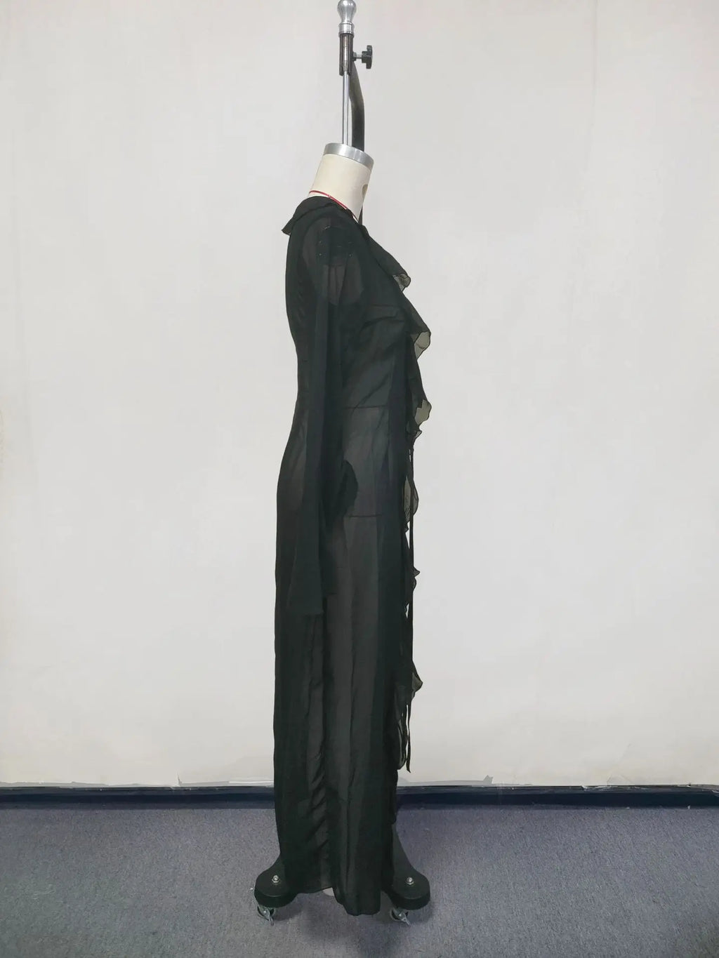 New Chiffon Tunic Beach Cover Up Cover-ups Dress Sunscreen Beachwear Womens Clothing Sexy V Neck Ruffled Long Sleeve Black White