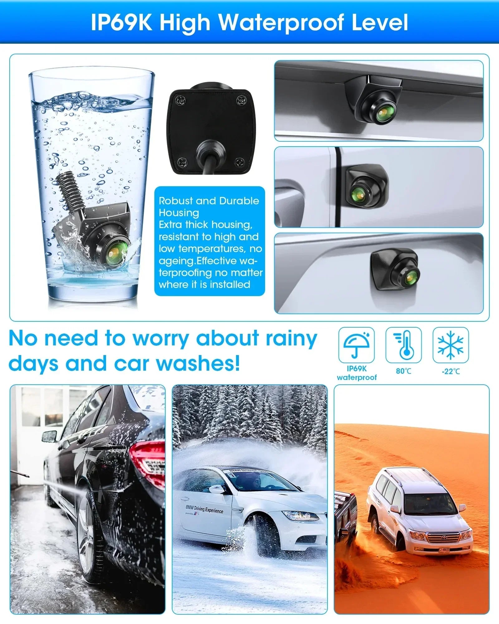 1080P AHD Rear Camera for Vehicle with CVBS Night Vision 12V IP68 Waterproof 170 Degree Fish-eye Lens HD Resistant