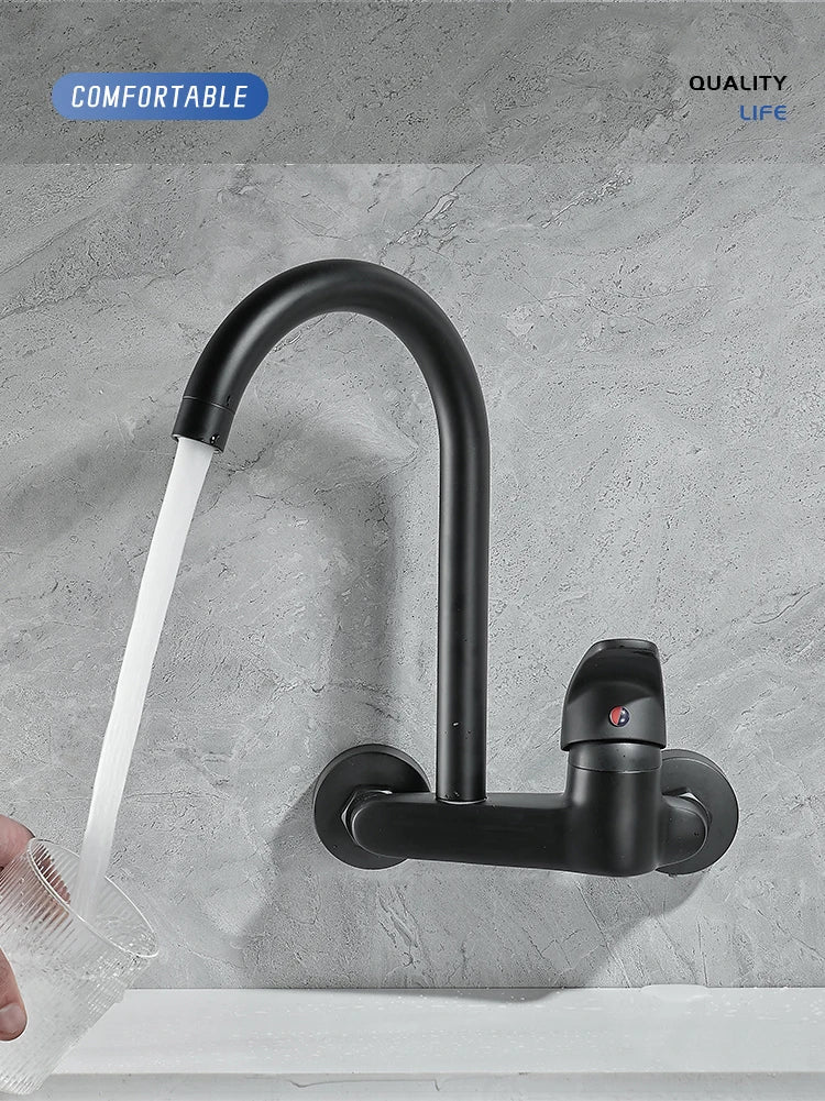 BAKALA Black Brass Chrome Taps For Kitchen Sink Kitchen Tap Chrome Dual Hole Wall Kitchen Mixer Kitchen Faucet Torneira Cozinha