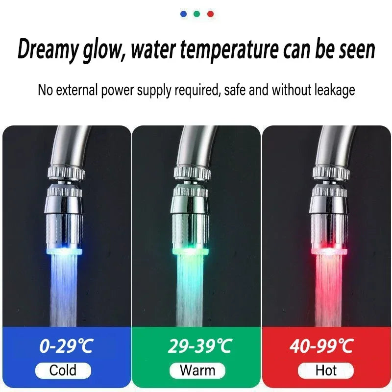1PC Creative Faucet Extender LED Temperature Sensor 3-Color Light-up Faucet Kitchen Bathroom Glow Water Faucet Tap Nozzle Shower