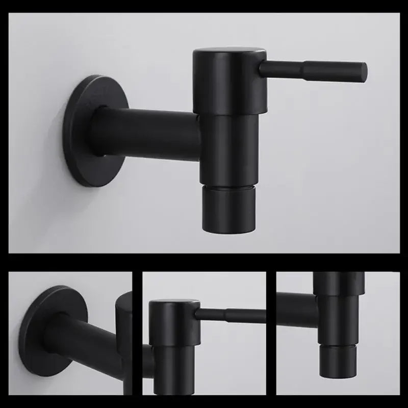 Stainless Steel Faucet Black Wall Mounted Washing Machine Tap Bath Toilet Mop Pool Water Taps for Outdoor Garden Bathroom