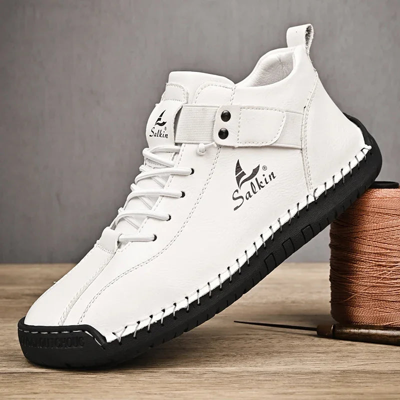 New Leather Casual Men Shoes Design Sneakers Man Breathable Leather Shoes Outdoor Men Ankle Boots