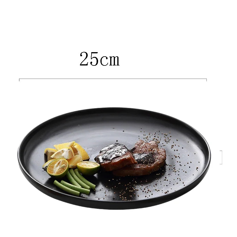 10 inch ceramic black and white Western style steak plate Commercial tableware Modern household circular sushi salad plate