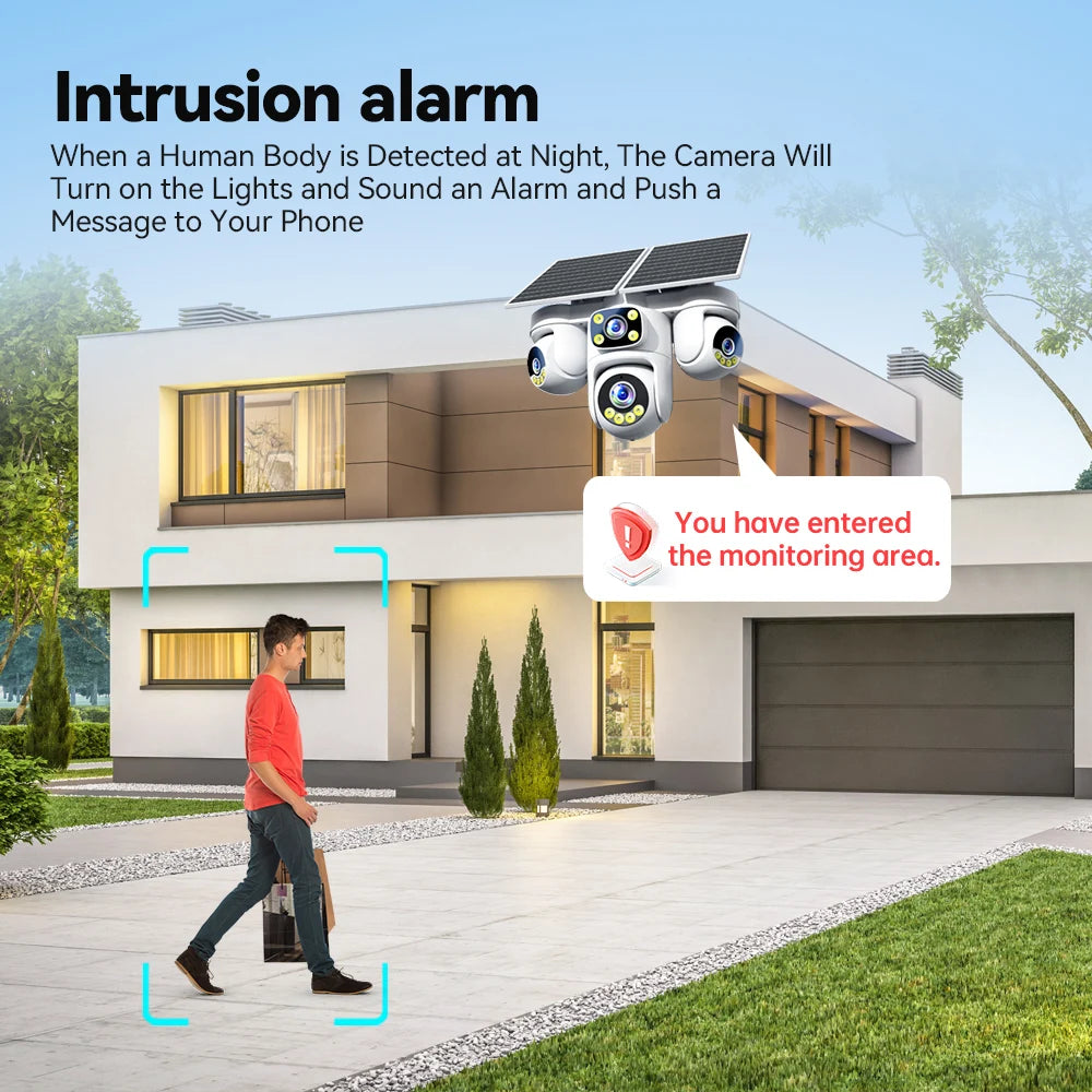 4-Screen 4G Solar Security Camera 20MP PTZ Outdoor Cam with AOV Mode 5X Zoom 12000mAh Battery Wireless CCTV Surveillance O-kam