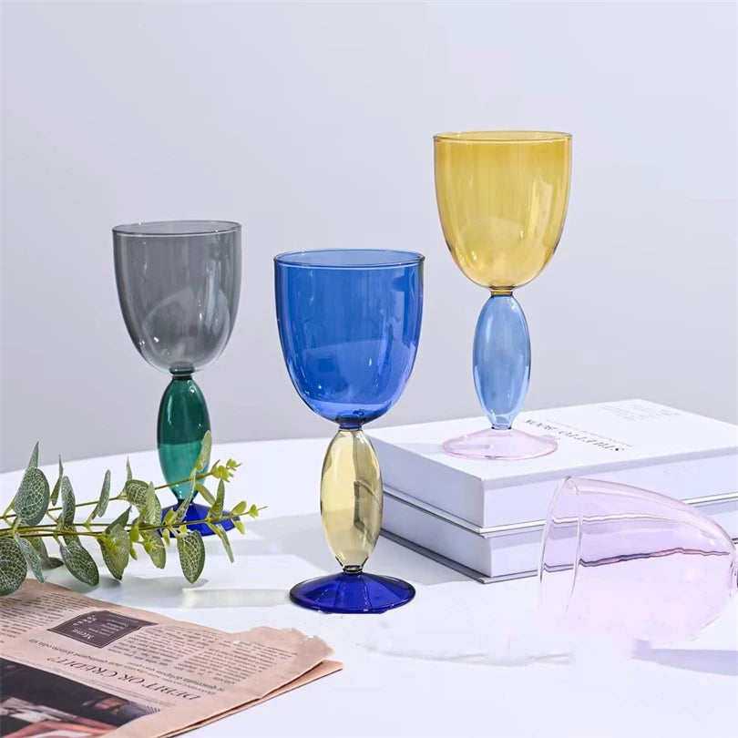 Creative Stained Glass Goblets Contrast Color Wine Glasses Ins Style Simple Home Wine Glasses Drink Cups