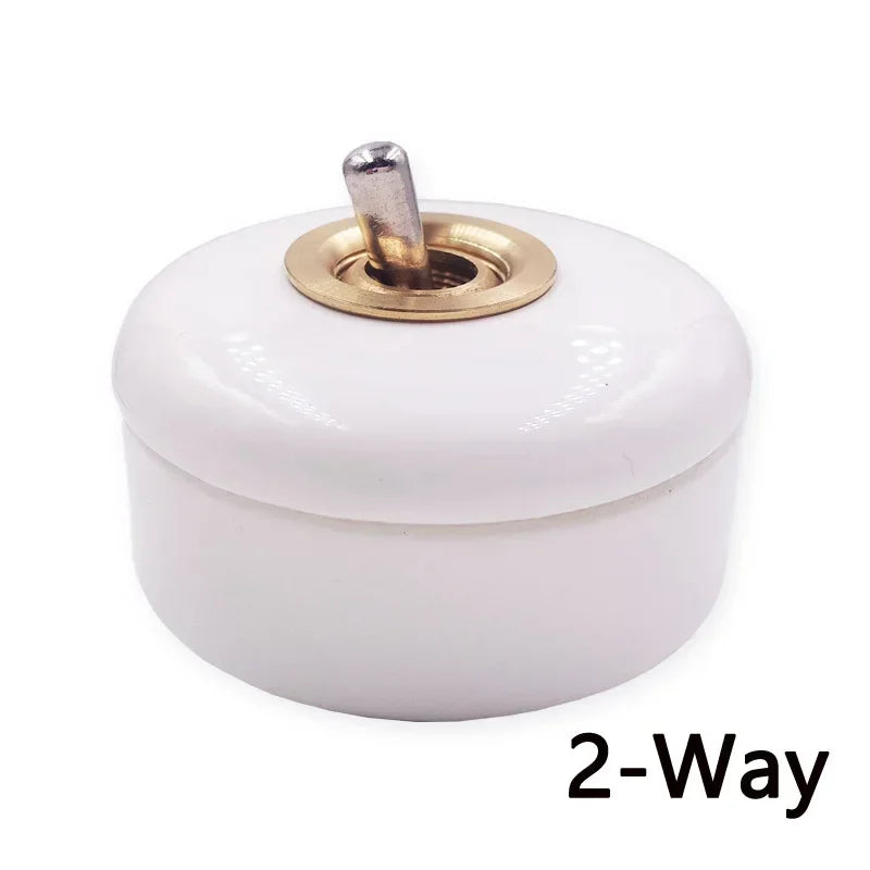 Home Improvement Round Ceramic Retro Toggle Switch 1 Ｗay 2 Way Control Wall Light Rocker Switch