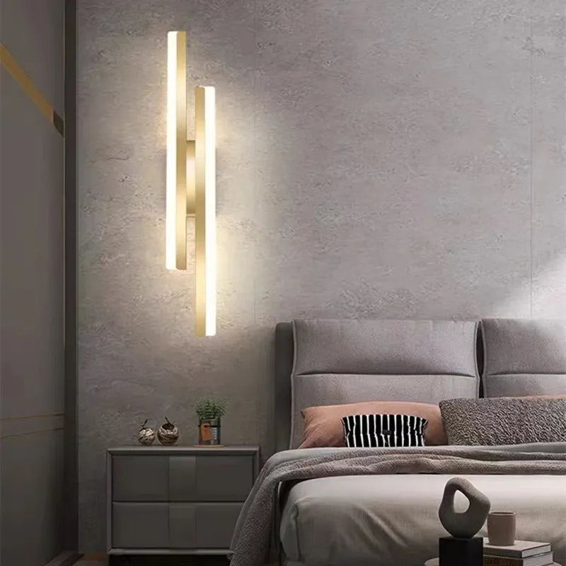 Modern Minimalist LED Wall Lamp Double Vertical Bar Frosted Acrylic Sconce Light for Living Room Sofa Background Bedroom Headboa