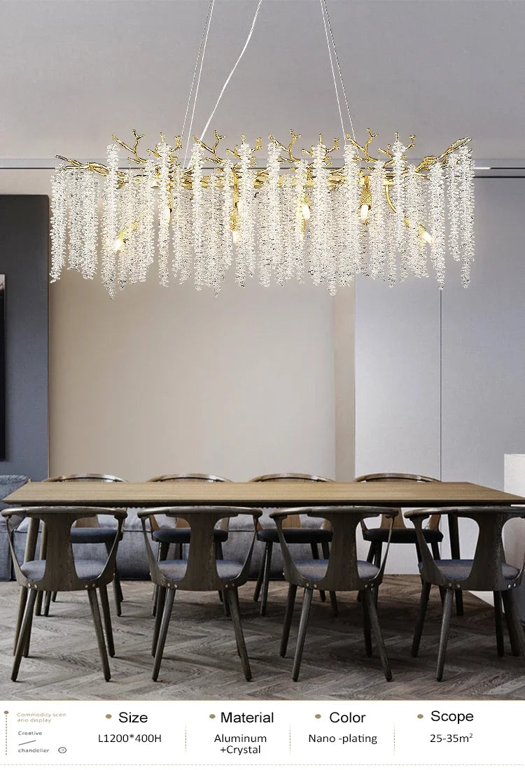 Modern light luxury living room crystal chandelier dining room bedroom French crystal lamp artistic decoration branch lamp