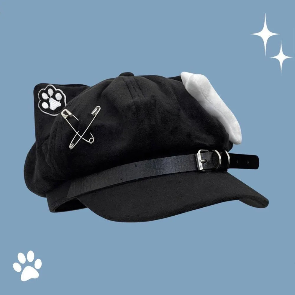 Cute Cat Ears Women's Beret Anime Cat Paw Pattern Newsboy Cap Japanese Style Sweet Baseball Cap Everyday Outfits