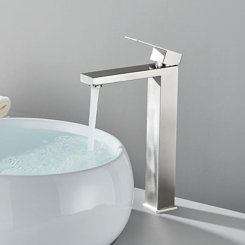 Senlesen Brushed Gold Bathroom Faucet Basin Faucets Deck Mounted Sink Mixer Tap Stainless Steel Countertop Hot Cold Water Crane