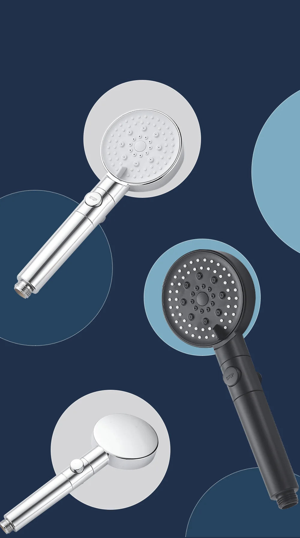 ZhangJi 2025 New 5-Function Shower head with Stop button 10cm Big Panel Silicone gel Hole Easy Cleaning Bathroom Nozzle Sprayer