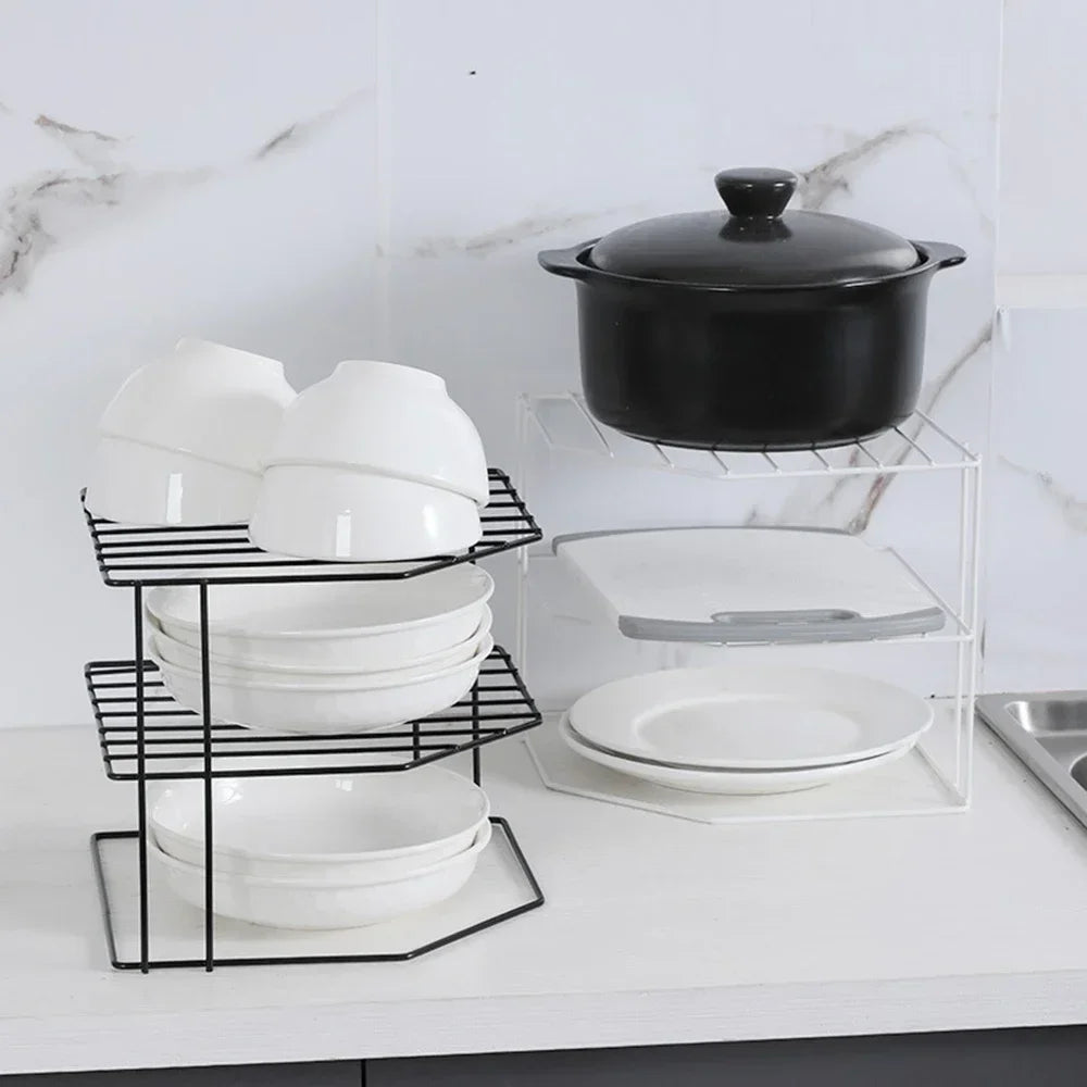 Kitchen Storage Corner Shelf Seasoning Pot Bowl Dish Glasses Countertop Organizer Rack 3 Tier Removable Cosmetic Makeup Holder