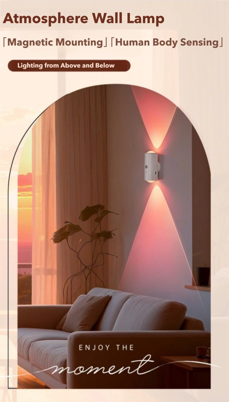 Smart Sensing LED Wall Lamp RGB Ambient Lighting Rechargeable Magnetic Wall Sunset Light Bedroom Corridor Staircase Night Lights