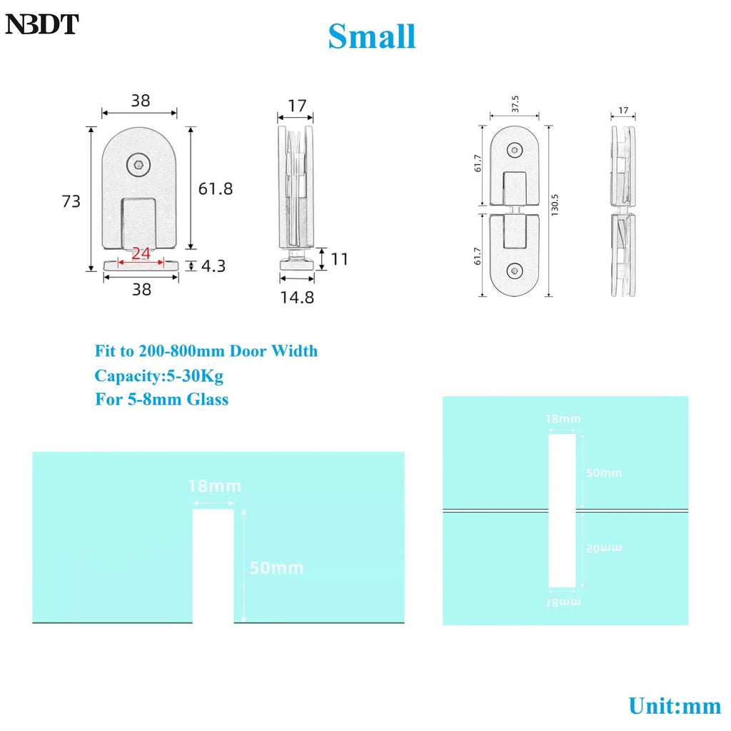 1Pair SUS304 Framless Glass Door Pivot Hinge For Shower Enclosure Commercial Entry Cubicle