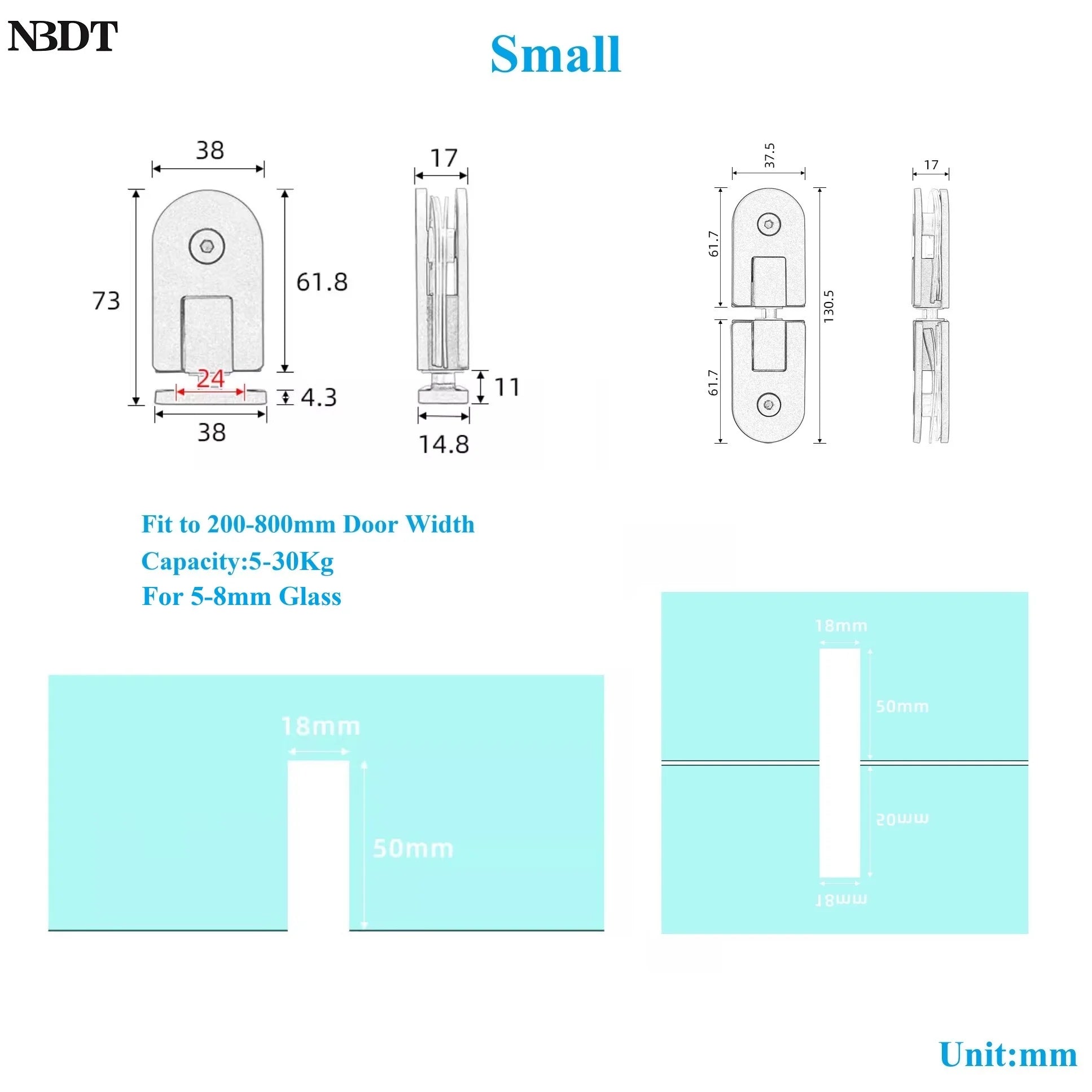 1Pair SUS304 Framless Glass Door Pivot Hinge For Shower Enclosure Commercial Entry Cubicle