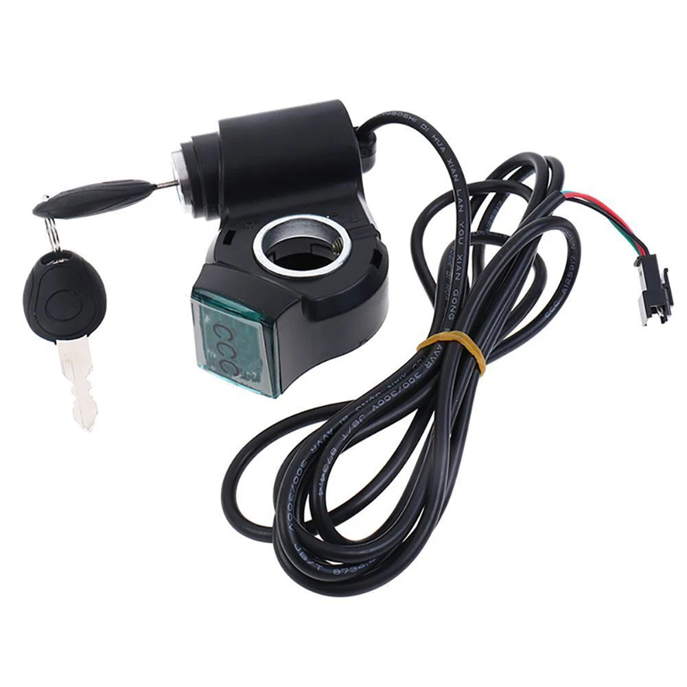 E-Bike Thumb Throttle With Key Lock And Battery Level Display 24V-72V Electric Scooter Grip 7/8 Inch Handlebar Twist Accelerator