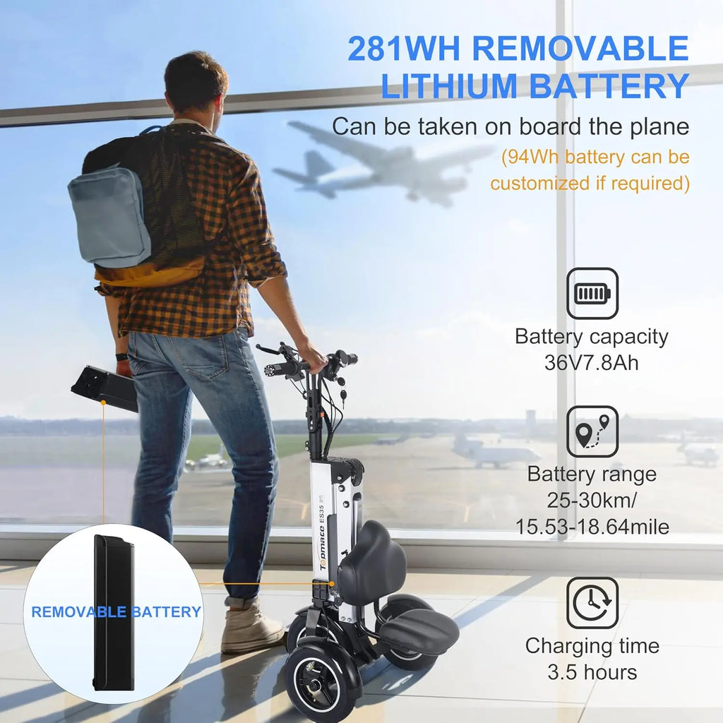 ES35 Powered Scooter 3 Wheels Foldable Trike with Backrest Seat for Adults, Lightweight Electric Scooter with, Customized