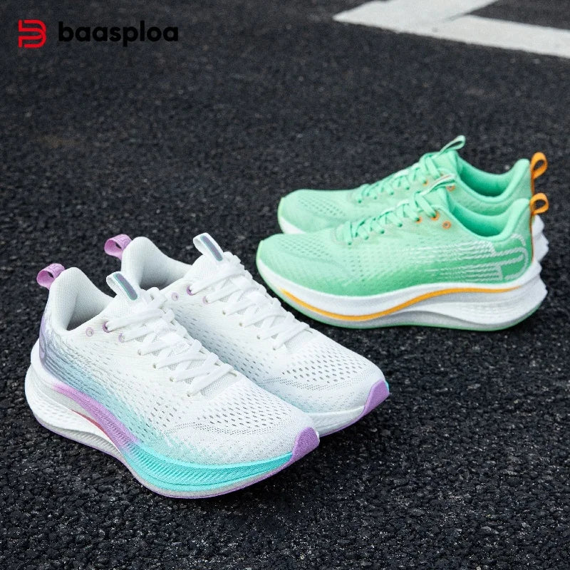 Baasploa Women Professional Carbon Plate Running Shoes Lightweight Breathable Sport Shoes Female Comfort Marathon Sneakers