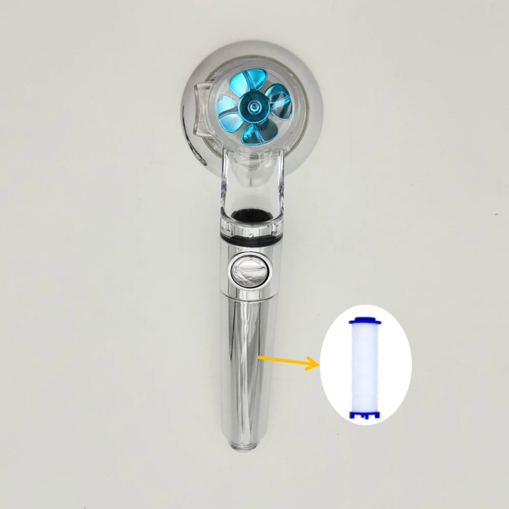 Propeller Pressurized Shower Head High Pressure With Stop Button Filter Water Saving Rainfall Showerhead Bathroom Accessories