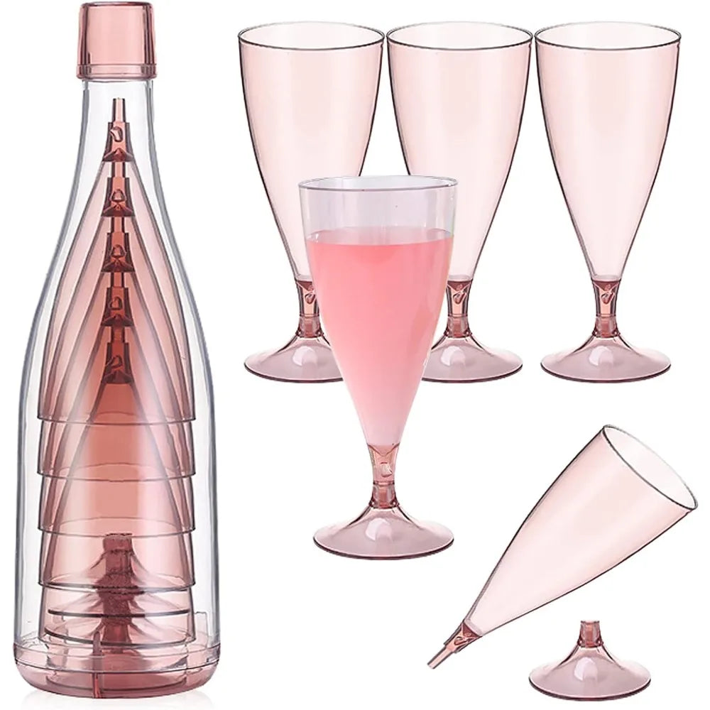 Foldable Plastic Champagne Wine Glasses Set Reusable Wine Glasses with Storage Bottle Suitable for Outdoor Camping Travel