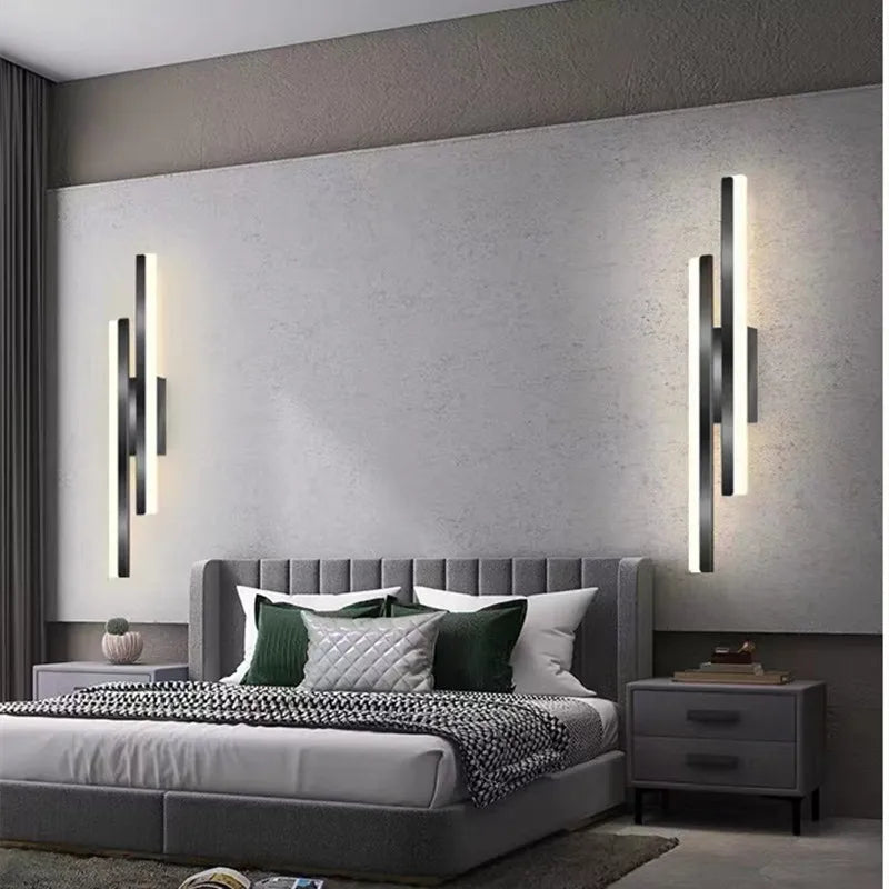 Modern Minimalist LED Wall Lamp Double Vertical Bar Frosted Acrylic Sconce Light for Living Room Sofa Background Bedroom Headboa