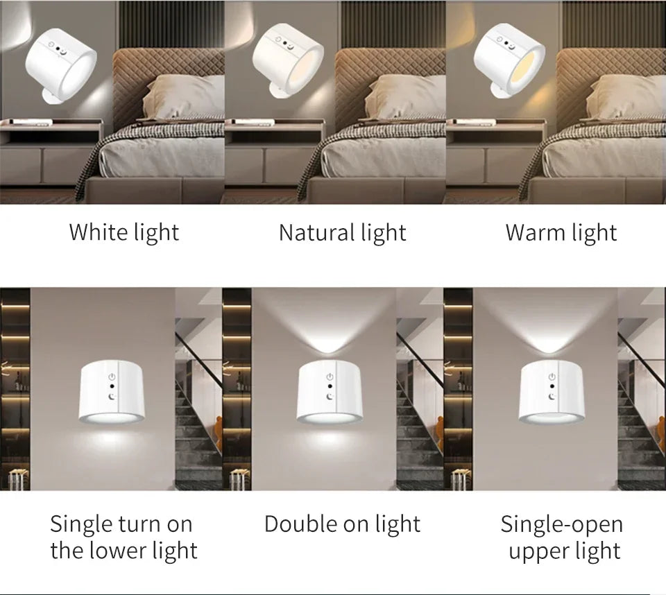 LED Mini Magnetic Wall Light Simple Black/White Dual Head Lighting Remote Control Bedroom Ambient Light Emergency Lighting