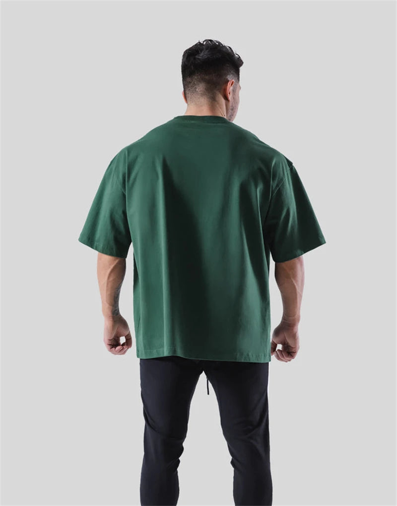 Green GYM Hip Hop Streetwear Men T-shirts Print T Shirt For Men Summer 100% Cotton Tees O-Neck Short Sleeve Tops