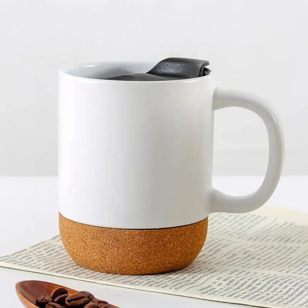 Modern Coffee Mug Leak-proof Coffee Mug 350ml Matte Black Coffee Mug with Grip Handle Cork Bottom Detachable Dustproof Lid