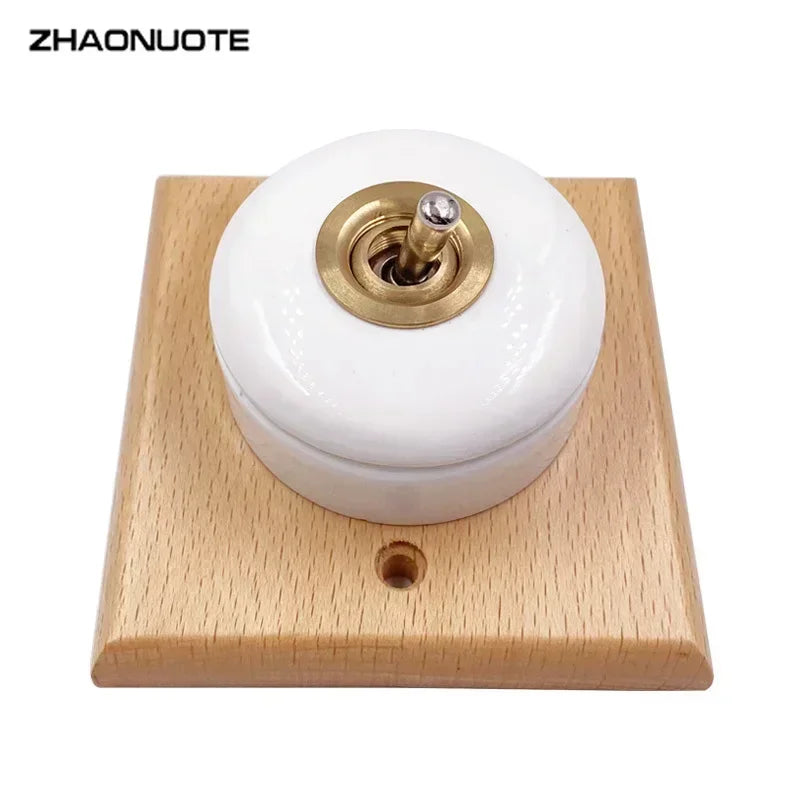 High Quality Retro Ceramic Round Toggle Switch 1 Ｗay 2 Way Control Wall Light Switch