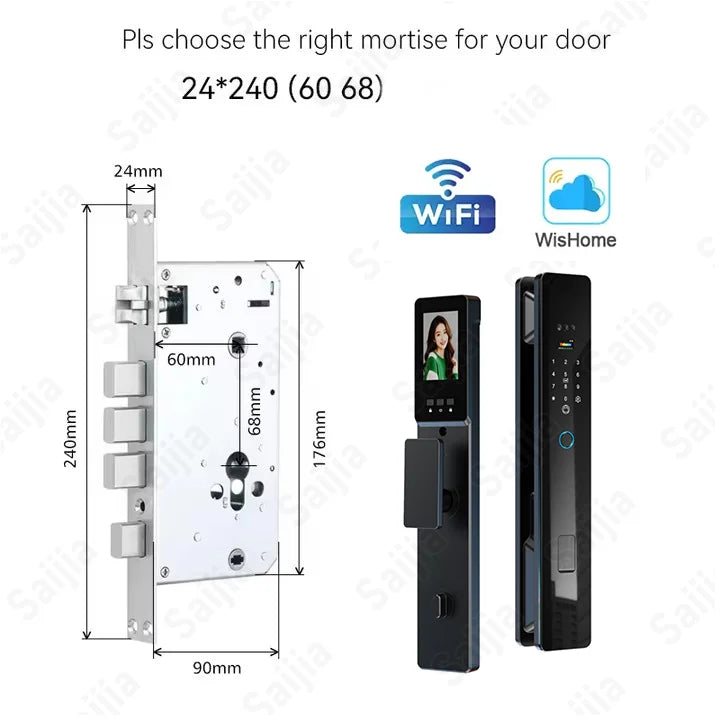 3D Face Fingerprint Recognition Digital Lock Waterproof WiFi Smart App-controlled Keyless Door Aluminum Alloy Electronic Door